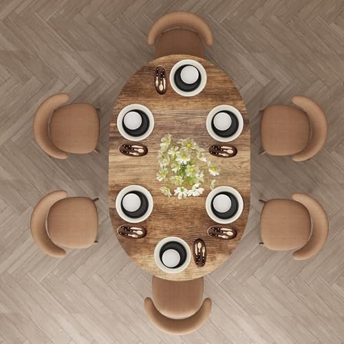 59-Inch Extendable Round Dining Table for Dining Room, 4-6 People Large Expandable Kitchen Dinner Tables with Oval Wood Top and Industrial Metal Frame for Dinner Room, Small Space, Black Brown Epecoya