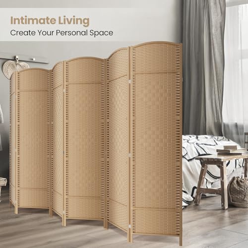 Cocosica 6 Panel Room Divider,6Ft Folding Privacy Screen,Tall - Extra Wide Foldable Panel Partition Wall Divider with Diamond Double-Weaved Hand-Woven Design Room Screen Divider COCOSICA