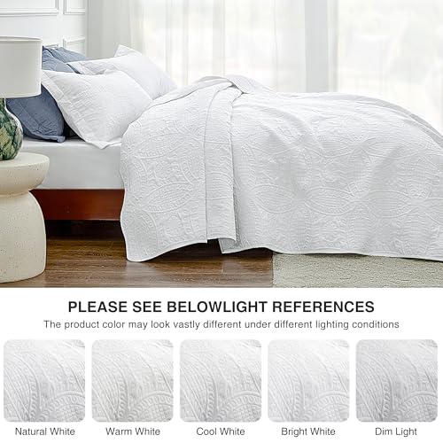 Love's cabin King Size Quilt Set White Bedspreads - Soft Bed Summer Lightweight Bedspread Comforter - Modern Style Coin Pattern Coverlet for All Season - 3 Pieces (1 Quilt, 2 Pillow Shams) Love's cabin