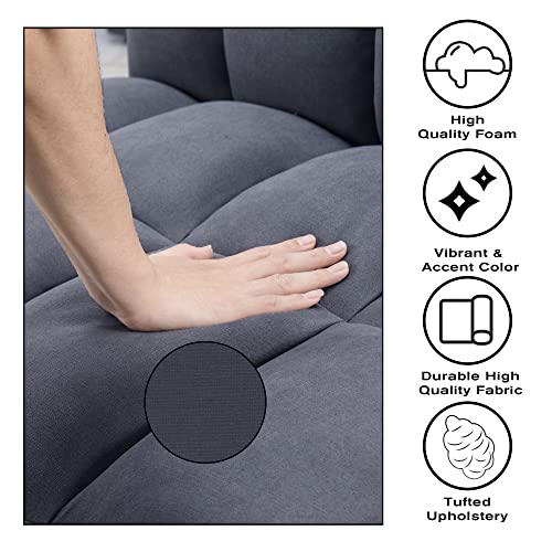 JUMMICO Modern Tuft Futon Sofa Bed Couch Convertible Loveseat Sleeper Reclining Futon Twin Size with Arms and 2 Pillows for Living Room (Blue) JUMMICO