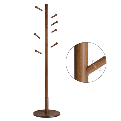 VASAGLE Solid Wood Coat Rack, Wood Hall Tree, Coat Rack Stand with 7 Rounded Hooks, Stable Round Base, 3 Height Options, for Living Room, Bedroom, Home Office, Dark Walnut URCR07WN - WoodArtSupply