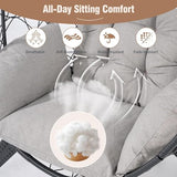 Rattan Egg Chair for Adult, Indoor Outdoor Patio Large Wicker Egg Chair with Overstuffed Cushions, Steel Frame, Boho Nest Seat for Patio, Bedroom, Lawn, Backyard VKUCI
