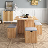 Mondeer 5-Piece Dining Table Set, Small Kitchen Table Set with 4 Stools Compact Space-Saving for Dining Room Kitchen Modern (Red Oak and Grey) Mondeer