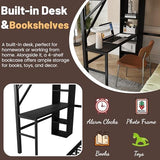 MoproBeti Bunk Bed with Desk,Upper Shelf & Storage Bookshelves,Metal L-Shaped Full Over Twin Bunk Beds with LED & Charge Station,Full Loft Bed w/Ladder,Safety Guardrail for Boys Girls,Black MoproBeti
