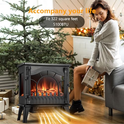 Xbeauty Indoor 23'' Freestanding Electric Fireplace Stove, Fireplace Heater with Adjustable Realistic 3D Flame Effect, Overheating Protection, 1000W/1500W Xbeauty