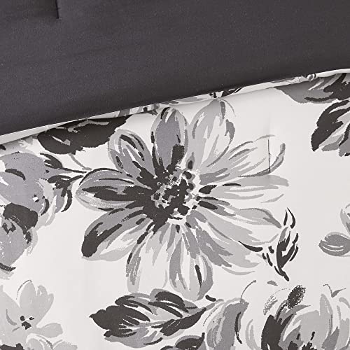 Intelligent Design Dorsey Comforter Reversible Flower Floral Botanical Printed Ultra-Soft Brushed All Season Bedding-Set, Full/Queen, Black/White 5 Piece Intelligent Design