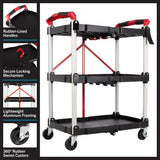 Collapsible Cart - Portable and Lightweight Folding Service Cart with 50lb Capacity Per Shelf - Multi Use Foldable Trolley with Wheels by Stalwart Stalwart