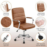 Yaheetech Mid-Back Office Chair with Arms Swivel PU Leather Height Adjustable Office Executive Chair, Retro Brown Yaheetech