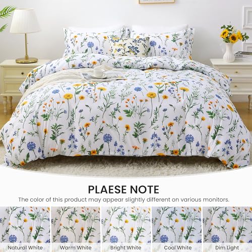 Mooreeke Duvet Cover Full Size, 3 Piece Dandelion Floral Duvet Cover Set with Zipper Closure, Soft & Breathable Microfiber Botanical Patterned Bedding Set with 4 Corner Ties and 2 Pillow Shams Mooreeke
