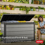 Keter Denali 200 Gallon Resin Large Deck Box for Patio Furniture Cushion Storage, Grey/Black Keter