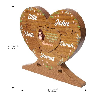 6" Personalized Wooden Heart Puzzle Made of Solid Oak, Custom Wooden Family Puzzle with Names (Design 1) - WoodArtSupply