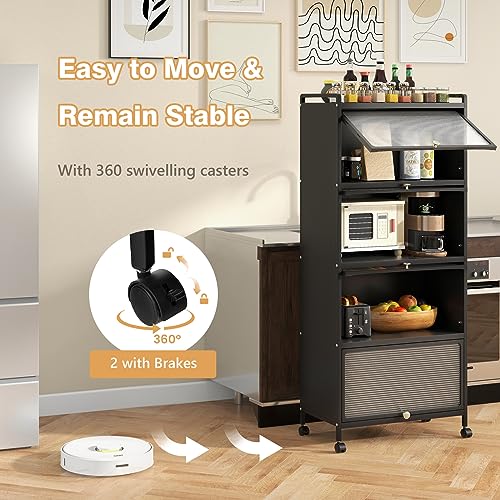 Giantex 5-Tier Freestanding Kitchen Storage Cabinet with Mobile Design and Flip-Up Doors, Black Giantex