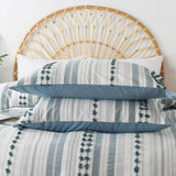 Washed Cotton Twin Size Duvet Cover Set - Tufted Dots Boho Chic Bedding for All Seasons, Striped Bohemain Bedding Linen Like Textured Breathable Durable Soft Comfy (Blue, 66''x90'') La Sheer