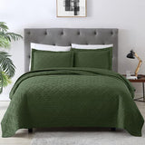 EXQ Home Quilt Set Full Quilts Queen Size Olive Green 3 Piece,Lightweight Soft Coverlet Modern Style Squares Pattern Bedspread Set(1 Quilt,2 Pillow Shams) EXQ Home