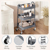 OLIXIS Metal 3 Tiers Utility Rolling Cart, Mobile Storage Shelf with Lockable Caster Wheels, Organization for Livingroom, Bathroom & Narrow Places, Gray