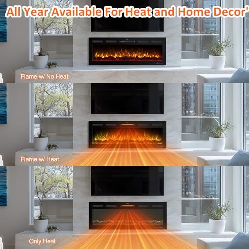 60" Infrared Smart Electric Fireplace Alexa/Google Compatible, Remote& App Control Multicolor Flame w/Dimmer, Wall-Mounted& Recessed WiFi Enabled Fireplace Heater w/Crackling Sound& Thermostat, 1500W Dreamflame