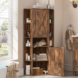 Halitaa Farmhouse Corner Cabinet, Tall Corner Storage Cabinet with Barn Doors and Adjustable Shelves Wooden Display Bookshelf Pantry Cabinets Organizer Home Furniture for Bathroom, Living Room Halitaa
