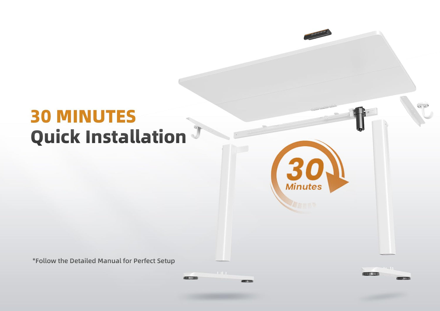 YDN Electric Standing Desk Adjustable Height, 48 x 24 Inches Stand up Desk with Cable Management, Home Office Desks with Splice Board & White Frame, White Top YDN