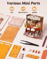 Rolife Miniature House Kit for Adults Tipsy Cat Bar DIY Wooden Dollhouse Kit Tiny Mini House Bookshelf Decor 3D Wooden Puzzle Hobby Crafts Gifts for Family Friends