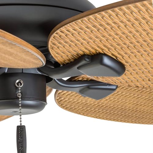 Honeywell Ceiling Fans Palm Island, 52 Inch Tropical Indoor Outdoor Ceiling Fan with No Light, Pull Chain, Three Mounting Options, 5 Palm Leaf Blades, Damp-Rated - 50505-01 (Bronze) Honeywell Ceiling Fans