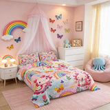 Feelyou Cute Axolotl Comforter Cartoon Salamander Comforter Set for Kids Boys Girls Rainbow and Butterflies Bedding Set Ombre Quilt Set Bedroom Collection 2Pcs Twin Size Feelyou