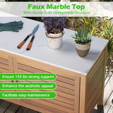 Goplus Patio Storage Cabinet, 2-Door Acacia Wood Console Table with Faux Marble Top, Outdoor Wooden Sideboard for Deck, Garden, Backyard & Entryway Goplus
