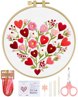ERKOON Embroidery Kit for Beginners Adult, Flower Cross Stitch Set Include Embroidery Cloth Hoops Threads for Craft Lover Hand Stitch with Embroidery Skill Techniques (Heart)