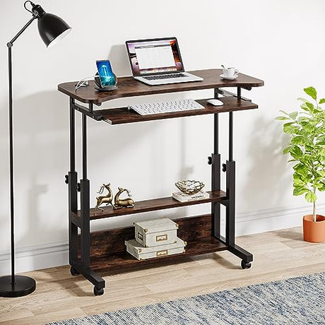 Tribesigns Portable Desk with Power Outlets, Height Adjustable Side Table Sofa Couch Bedside Laptop Computer Cart with USB Charging Ports, Mobile Small Standing Desk with Keyboard Tray Tribesigns