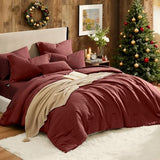 Geniospin Queen Comforter Set - 7 Pieces Comforter Queen Size, Solid Bedding Set for All Season, Dark Red Textured Bed in a Bag with Sheets Geniospin