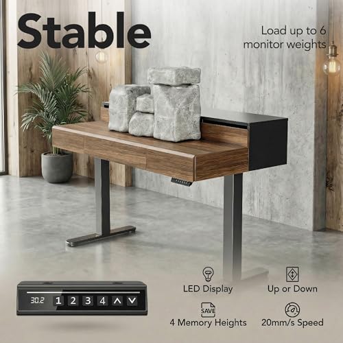 ErGear Electric Standing Desk with 5 Solid Wood Drawers, 48 x 26 Inches Whole Piece Desktop, with Desktop Riser Stand, Compatible with C-Clamp Monitor Arms, Modern Office Desk, Dark Walnut ErGear