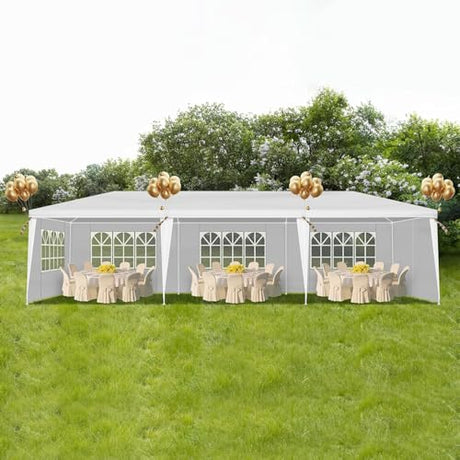 10'x30' Outdoor Canopy Tent, Party Tent with 5 Removable Sidewalls, Event Tents for Parties, Outside Waterproof Wedding Canopy for Birthday, Holiday (White,10x30FT-5Sides) DVIEN