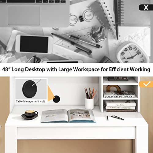 Giantex White Desk with Hutch, Home Office Desk with Bookshelf, Computer Workstation PC Laptop Table with Anti-Toppling Device & Cable Hole, Modern Study Writing Desk for Small Spaces, Bedroom Giantex