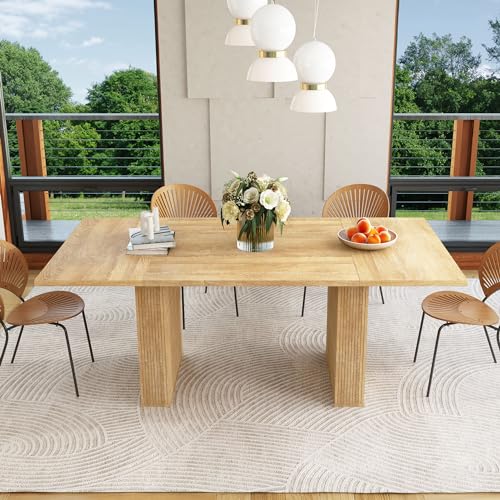 78 Inch Rectangular Dining Table for 6 to 10, Farmhouse Fluted Dining Kitchen Table, Modern Wood Long Dining Table for Kitchen Living Room, Natural PHOYAL