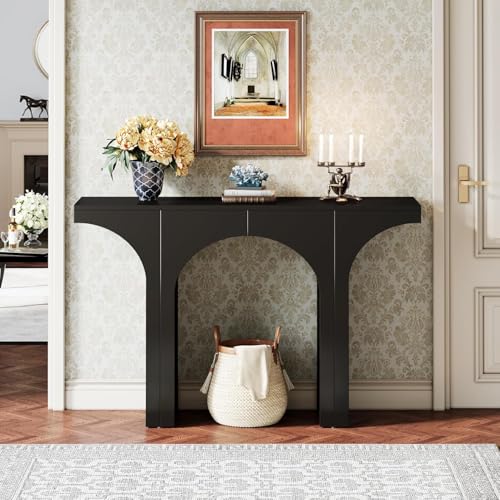 Tribesigns 47 Inches Console Table, Black Entryway Table, Modern Hallway Table, Sofa Table with Arch Base, Unique Foyer Table, Behind Couch Table, Wooden Long Accent Table for Living Room, En - WoodArtSupply