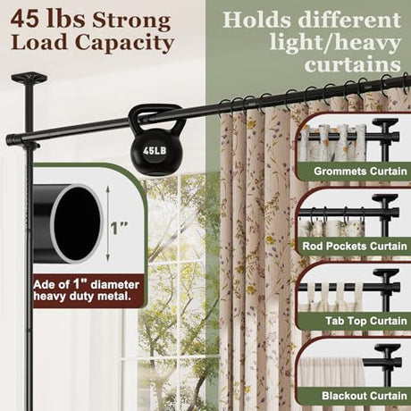 Goovilla Room Divider for Room Separation, Tension Curtain Rods No Drilling, 4-10ft(H) 28-70inch(W) Adjustable Temporary Privacy Wall Divider, Heavy Duty Freestanding Space Partition Separator, Black Goovilla