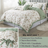 FADFAY Floral Bedding Set Full 100% Cotton Shabby and Chic Beige Green Reversible Duvet Cover Vintage Pink Flower Print Bed Covers Luxury Girls Pretty Bowknot Soft Crisp Zipper Comforter Cover 3Pcs FADFAY