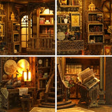 THRIVINGIVAN Book Nook Kit for Adult Miniature Model Build Dollhouse Kit 3D Wooden Puzzle with Sensor Led Light for Bookshelf Bookend Decor Adults Teen Craft(Classical Book Collection Room), 1Pack