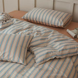 Blue Striped Duvet Cover Set Full 100% Cotton Retro Stripes Pattern 3 Pieces Bedding Set Blue Brown Striped Comforter Cover Minimalist Soft Breathable Duvet Cover with Zipper Closure & Corner Ties LifeTB