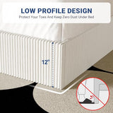 Allewie King Bed Frame, Upholstered Platform Bed, Adjustable Vertical Channel Tufted Headboard, Corduroy Fabric, Modern Low Profile, Wooden Slats, No Box Spring Needed, Easy Assembly, White Allewie