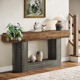 Tribesigns 63" Console Table, Farmhouse 2-Tier Entryway Table with U-Shaped Base, Narrow Long Wood Sofa Table Behind Couch Table for Living Room, Hallway, Foyer, Vintage Brown & Gray Tribesigns