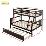 PVWIIK Twin Over Full Bunk Bed with Trundle & Ladder & Safety Guardrail,Convertible to 2 Separated Bed for Kids Adults Teens Bedroom Dormitory,Solid Wood Bunk Bed,Easy Assembly, Espresso PVWIIK