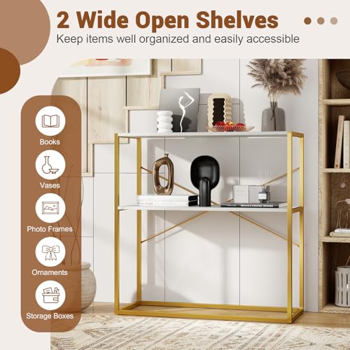 Giantex 36" Narrow Console Table, 2-Tier Entryway Tables with Faux Marble Top & Heavy-Duty Metal Frame, Behind Couch Table, Modern Sofa Tables with Open Storage Shelves for Entrance, Living Room,Foyer Giantex