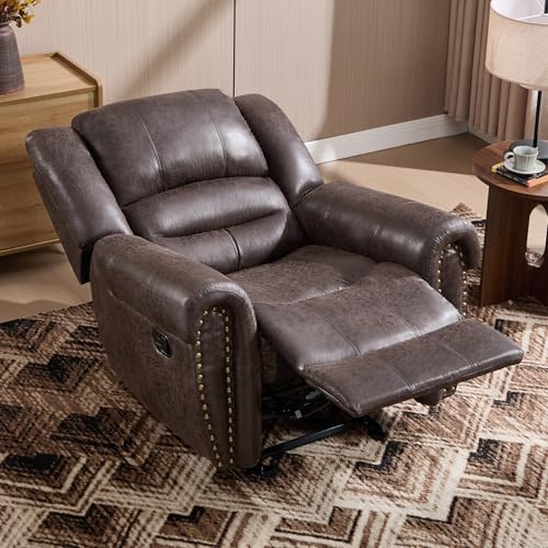 CANMOV Rocker Recliner Chair, Leather Recliner Chair with Overstuffed Backrest and Armrests, Manual Single Sofa for Living Room,Bedroom, Dark Grey