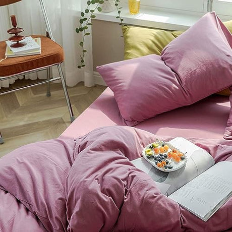 AMWAN Jersey Knit Cotton Duvet Cover Pale Mauve Full Size Solid Purple Bedding Sets T Shirt Comforter 3 Piece Mauve Color 1 with 2 Pillowcases Full(80/ x90/) AMWAN