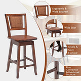 COSTWAY 24.5 Inch Rattan Back Bar Stools Set of 2 with 360° Swivel and Comfortable Footrests COSTWAY