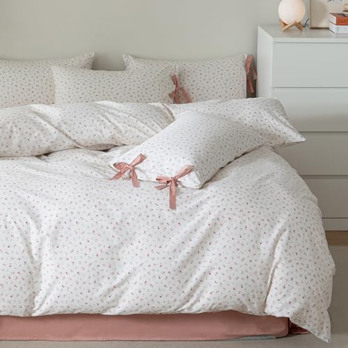HighBuy Farmhouse Comforter Set Twin XL Botanical Floral Bedding Comforters for Teen Girls with 2 Bowknot Bow Tie Pillowcases Fluffy Soft Coquette Boho Comforter Cozy,Comfy Striped Comforter HighBuy