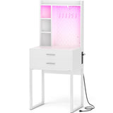 Besiost Small Vanity Desk with Hutch and Drawers, White Makeup Vanity Desk with Charging Station, Vanity Table Dressing Table with LED Lights, Vanity Desk No Mirror with Pegboard for Girls Women, 24" Besiost