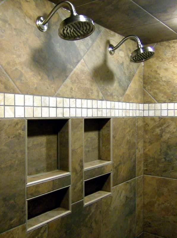 Zigzag Easy Installation Waterproof Double Recessed Shower Shelves Niche, ABS Plastics Bathroom Shower Niche 16 × 24 Inches for Shampoo, Soap and Foot Rest Zigzag