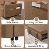 N NOORDENIYA 55'' Leather Sofa Bed, Pull Out Sleeper Sofa Couch Bed, Loveseat Sleeper, Futon Sofa Couch with Side Pocket, Convertible Sofa Bed for Living Room, Apartment, Bedroom, RV, Brown N NOORDENIYA