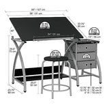 SD STUDIO DESIGNS 2 14 Piece Comet Center Plus, Craft Table and Matching Stool Set with Storage and Adjustable Top, 50x23.75x29.5 inches, Silver/Black SD STUDIO DESIGNS